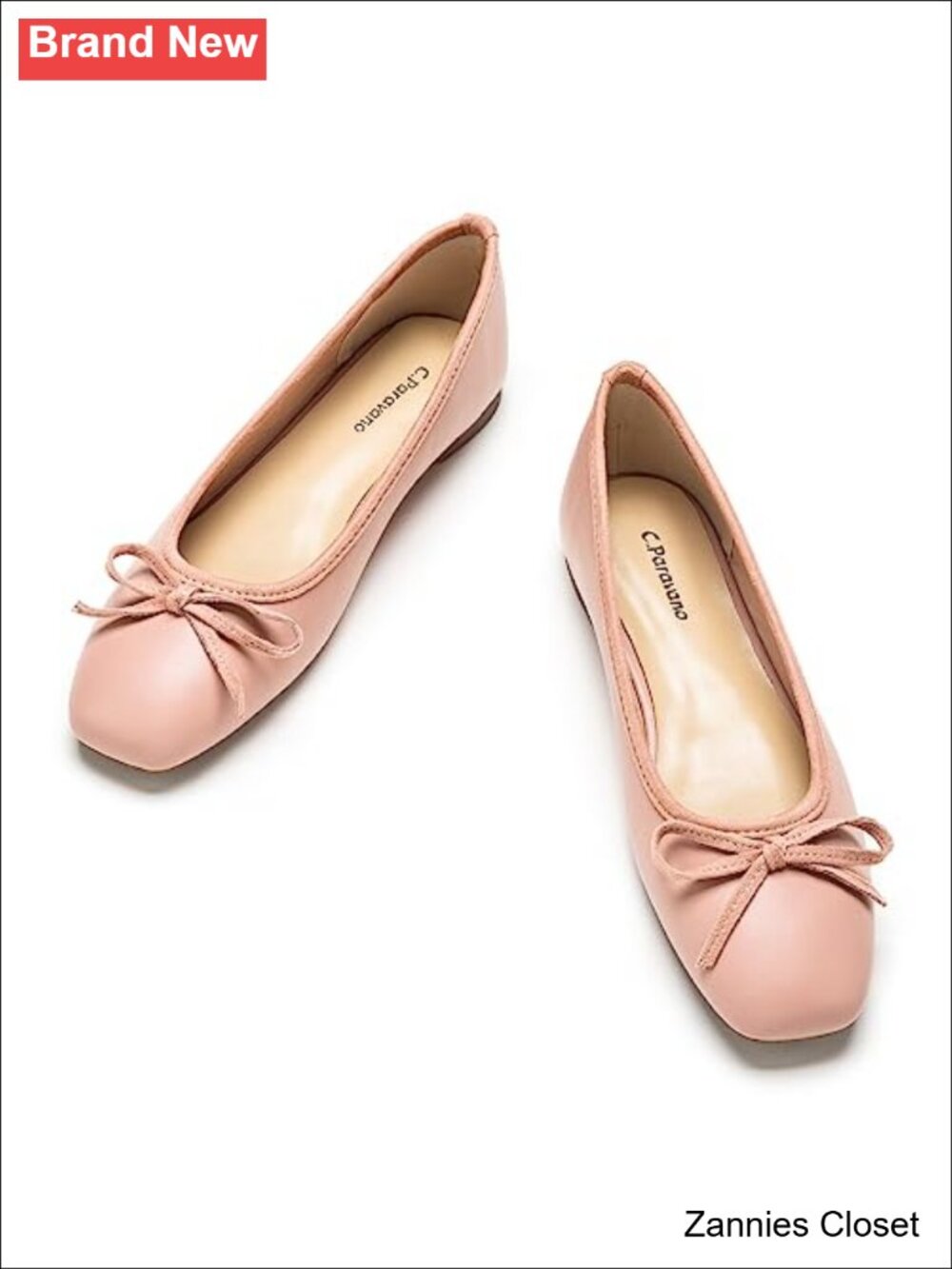 🤠 C.Paravano Ballet Flats Bow Round Toe Slip-Ons Lambskin Leather Lining